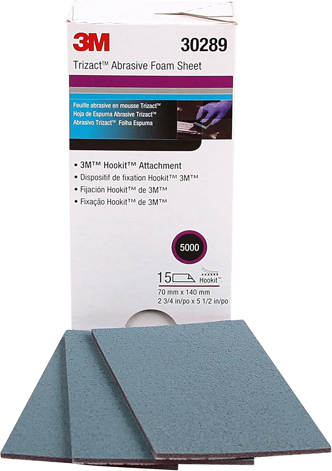 15-pcs Carton, #5000, 3M 30289 Trizact Hookit Foam Sheets, 2-3/4 in x 5-1/2 in