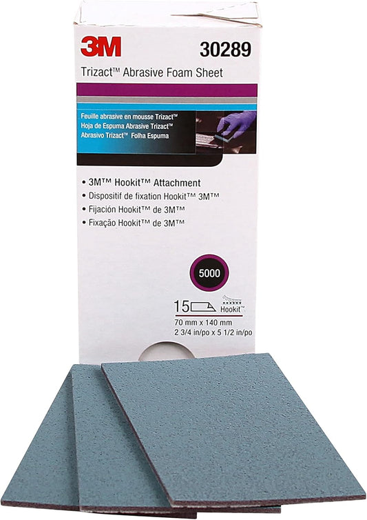 15-pcs Carton, #5000, 3M 30289 Trizact Hookit Foam Sheets, 2-3/4 in x 5-1/2 in