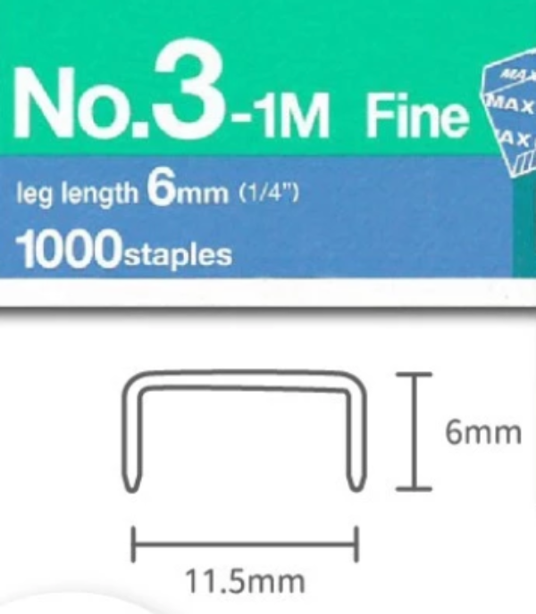 20 Boxes (20,000 pcs Staples) Japan MAX No.3-1M Staples, Fine 24/6