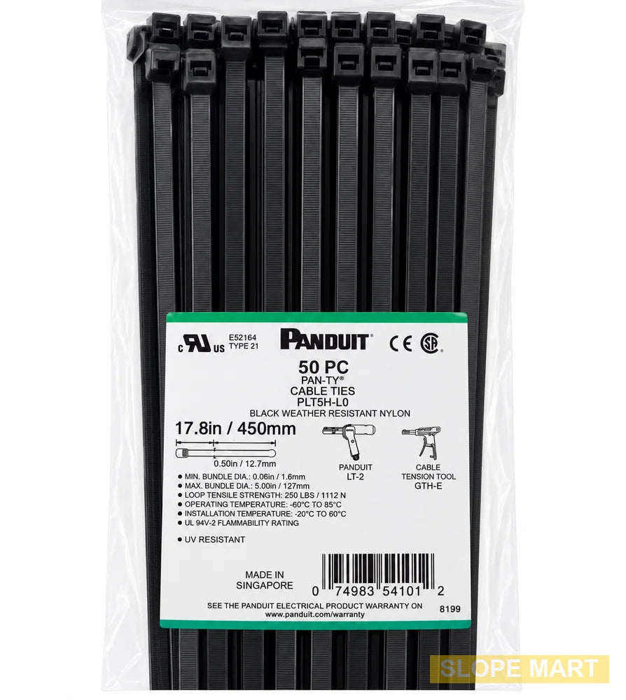 0.35" x 17.7" Black, Panduit PLT5H-L0 Cable Tie - Weather Resistant