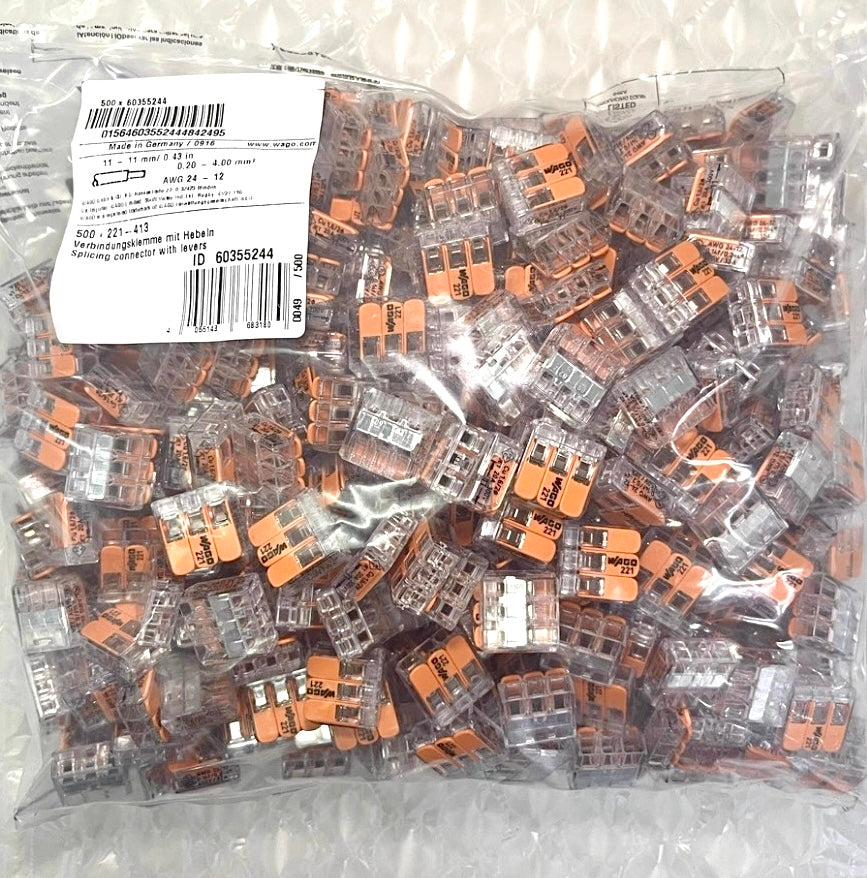 500-PK, 221-413, WAGO Splicing connector with levers, 3-conductor, max. 4 mm²