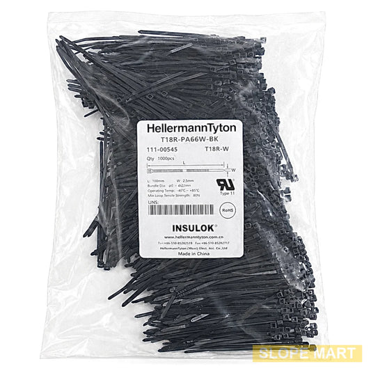 1,000-pcs, HellermannTyton T18R-PA66W-BK Cable Ties
