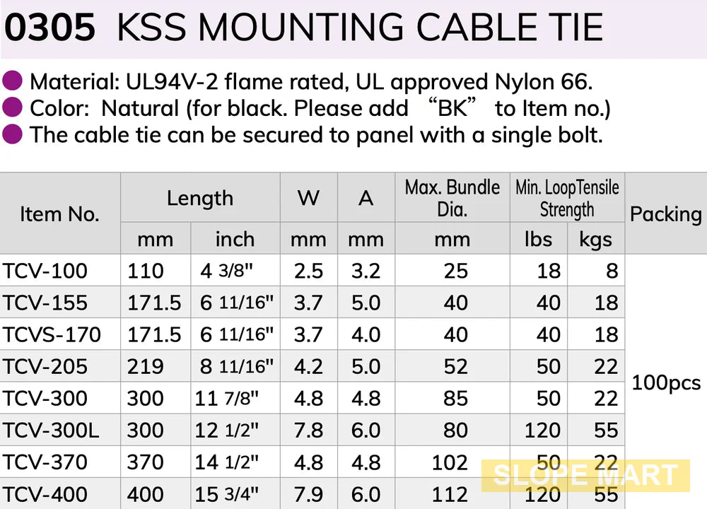 KSS Mountable Mounting Nylon 66 Cable Tie