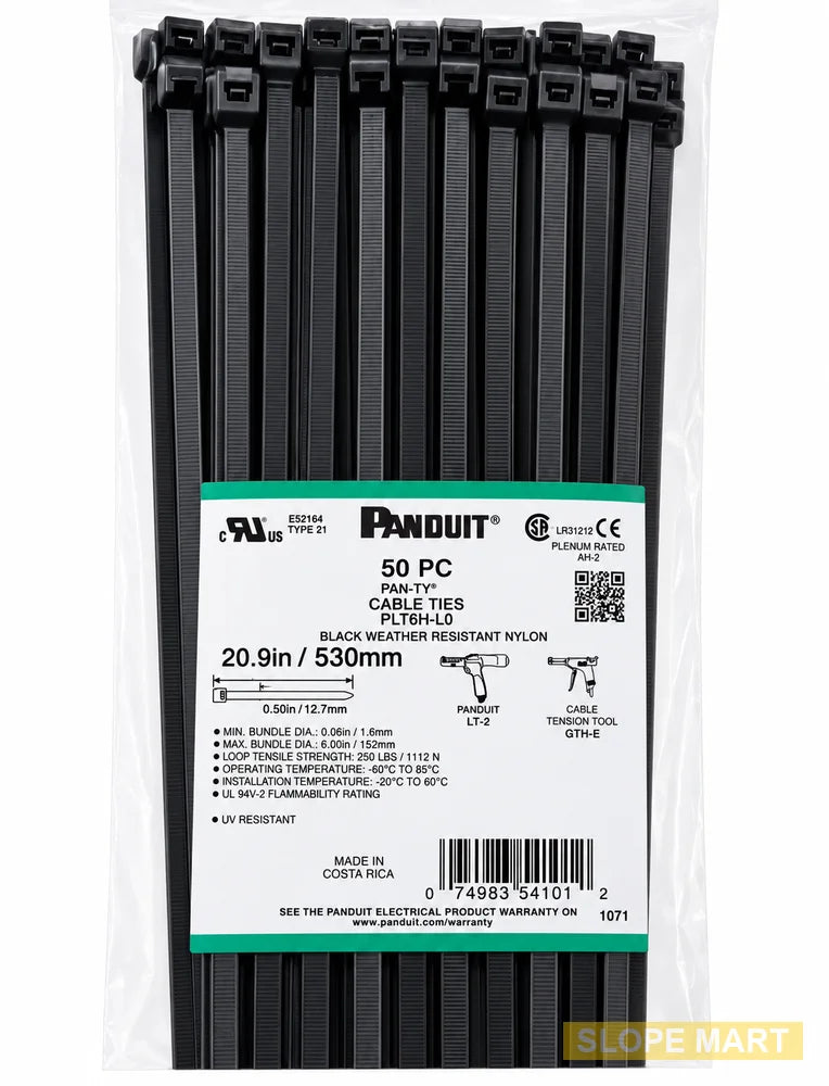 0.35" x 20.9" Black, Panduit PLT6H-L0 Cable Tie - Weather Resistant