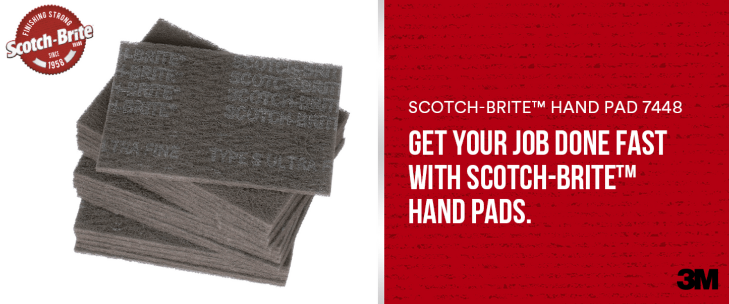 50 ea/Case Bulk, 3M Scotch-Brite Hand Pad 7448 SiC Ultra Fine, Gray, 6 in x 9 in