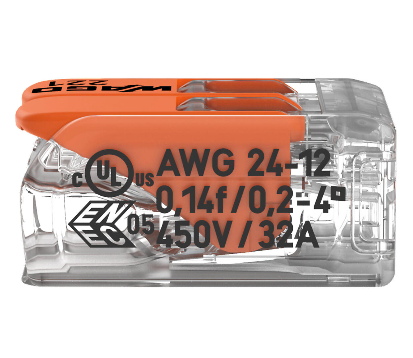 500-PK, 221-412, WAGO Splicing connector with levers, 2-conductor, max. 4 mm²