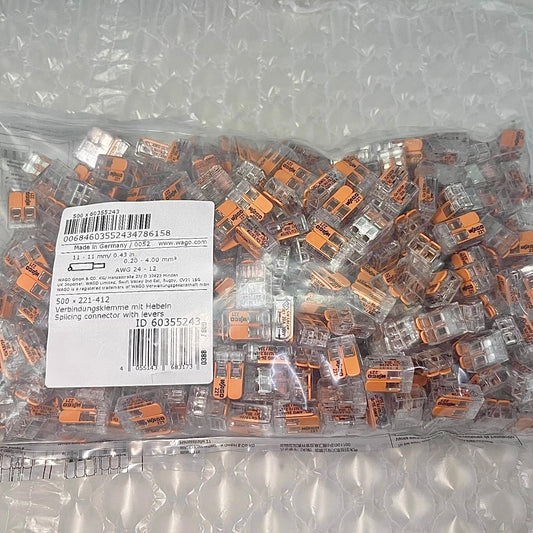 500-PK, 221-412, WAGO Splicing connector with levers, 2-conductor, max. 4 mm²